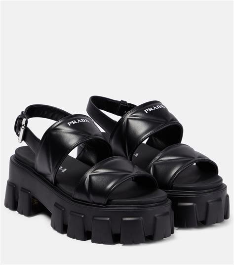 prada black flat sandals|Prada ankle strap platform sandals.